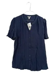 Vorschaubild 1 von Damen Bluse Kurzarm Knopfleiste Gr. L Blau Viskose