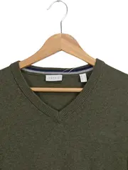 Vorschaubild 2 von Herren Pullover V-Ausschnitt Gr. S Oliv Grün Baumwolle
