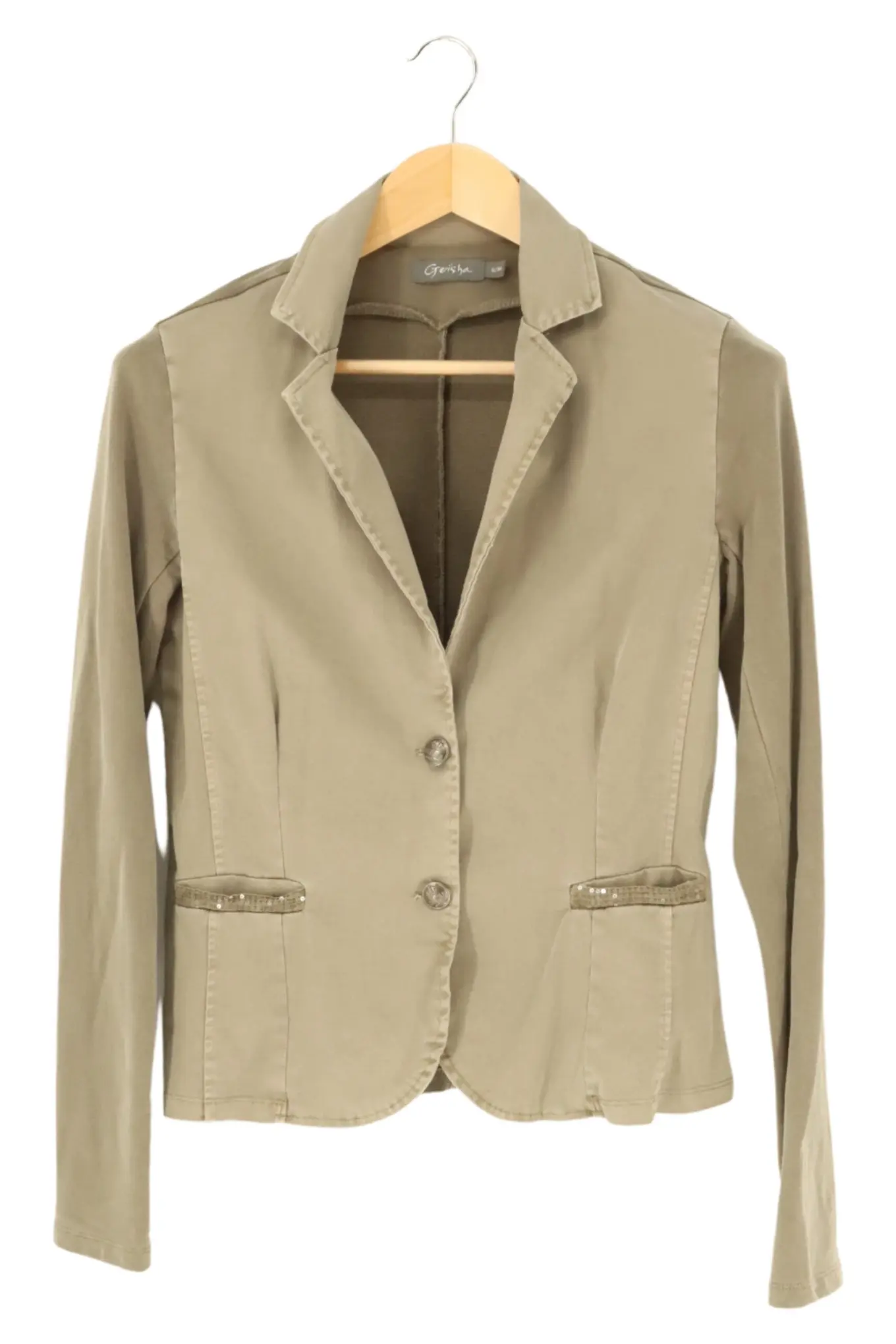 GEISHA Damen Blazer Gr. 36/S Grün Elegant Klassisch Baumwolle Pailletten