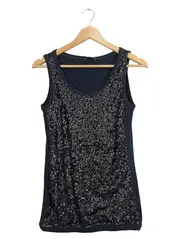 Vorschaubild 1 von Damen Pailletten Top ärmellos Gr. 38 Schwarz Glamourös