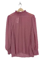 Vorschaubild 1 von Damen Bluse Rosa Gr. 46;3XL Langarm Rüschen Punkte Polyester