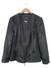Vorschaubild 1 von Damen Lederjacke Gr. 44 Schwarz Polyester Freizeit Übergangsjacke
