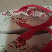 Vorschaubild 3 von Damen Zehentrenner Sandalen Gr. 39 Pink Weiß Blumen