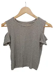 Vorschaubild 2 von Damen T-Shirt Gr. 36/S Weiß Gestreift Cut-Out Schultern Casual