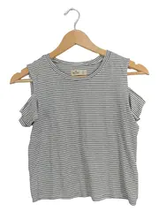 Vorschaubild 1 von Damen T-Shirt Gr. 36/S Weiß Gestreift Cut-Out Schultern Casual
