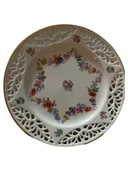 Vorschaubild 1 von Platzteller Porzellan Blumenmuster Goldrand Klassisch Weiß Teller