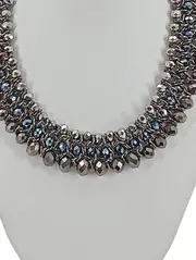 Vorschaubild 2 von Halskette Damen Elegant Silber Metall Glas Perlen Strass Collier Kette