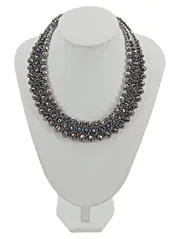 Vorschaubild 1 von Halskette Damen Elegant Silber Metall Glas Perlen Strass Collier Kette