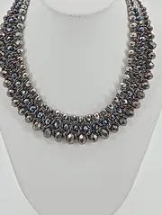 Vorschaubild 3 von Halskette Damen Elegant Silber Metall Glas Perlen Strass Collier Kette