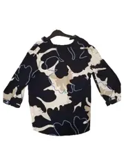 Vorschaubild 3 von Damen Bluse Gr. 38 Blau Weiß Floral V-Ausschnitt 3/4-Arm