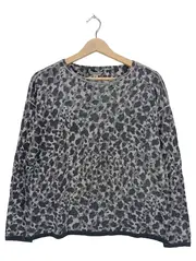 Vorschaubild 1 von Pullover Damen Animal Print Leo Grau Gr. M Langarm Baumwolle