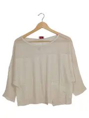 Vorschaubild 1 von Wrap Damen Strick-Shirt Gr. 40 L Leinen Beige Casual Lochmuster