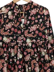 Vorschaubild 4 von Damen Bluse Blumenmuster Langarm Rüschen Schleife Mehrfarbig XS