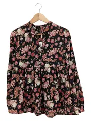 Vorschaubild 1 von Damen Bluse Blumenmuster Langarm Rüschen Schleife Mehrfarbig XS