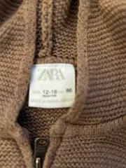 Vorschaubild 6 von Kinder Strickjacke Gr. 86 Braun Baumwolle mit Kapuze Reißverschluss