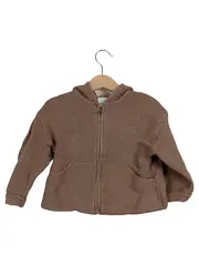 Vorschaubild 1 von Kinder Strickjacke Gr. 86 Braun Baumwolle mit Kapuze Reißverschluss