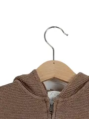 Vorschaubild 2 von Kinder Strickjacke Gr. 86 Braun Baumwolle mit Kapuze Reißverschluss
