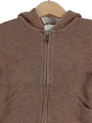 Vorschaubild 3 von Kinder Strickjacke Gr. 86 Braun Baumwolle mit Kapuze Reißverschluss