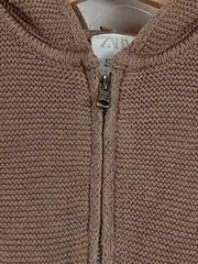 Vorschaubild 4 von Kinder Strickjacke Gr. 86 Braun Baumwolle mit Kapuze Reißverschluss