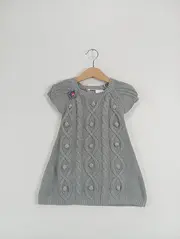 Vorschaubild 5 von iana Baby Strickkleid Mädchen Gr. 86 Grau Zopfmuster Blume