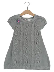 Vorschaubild 1 von iana Baby Strickkleid Mädchen Gr. 86 Grau Zopfmuster Blume