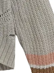 Vorschaubild 3 von Damen Strickpullover V-Ausschnitt Beige Gestreift Gr. 34/XS