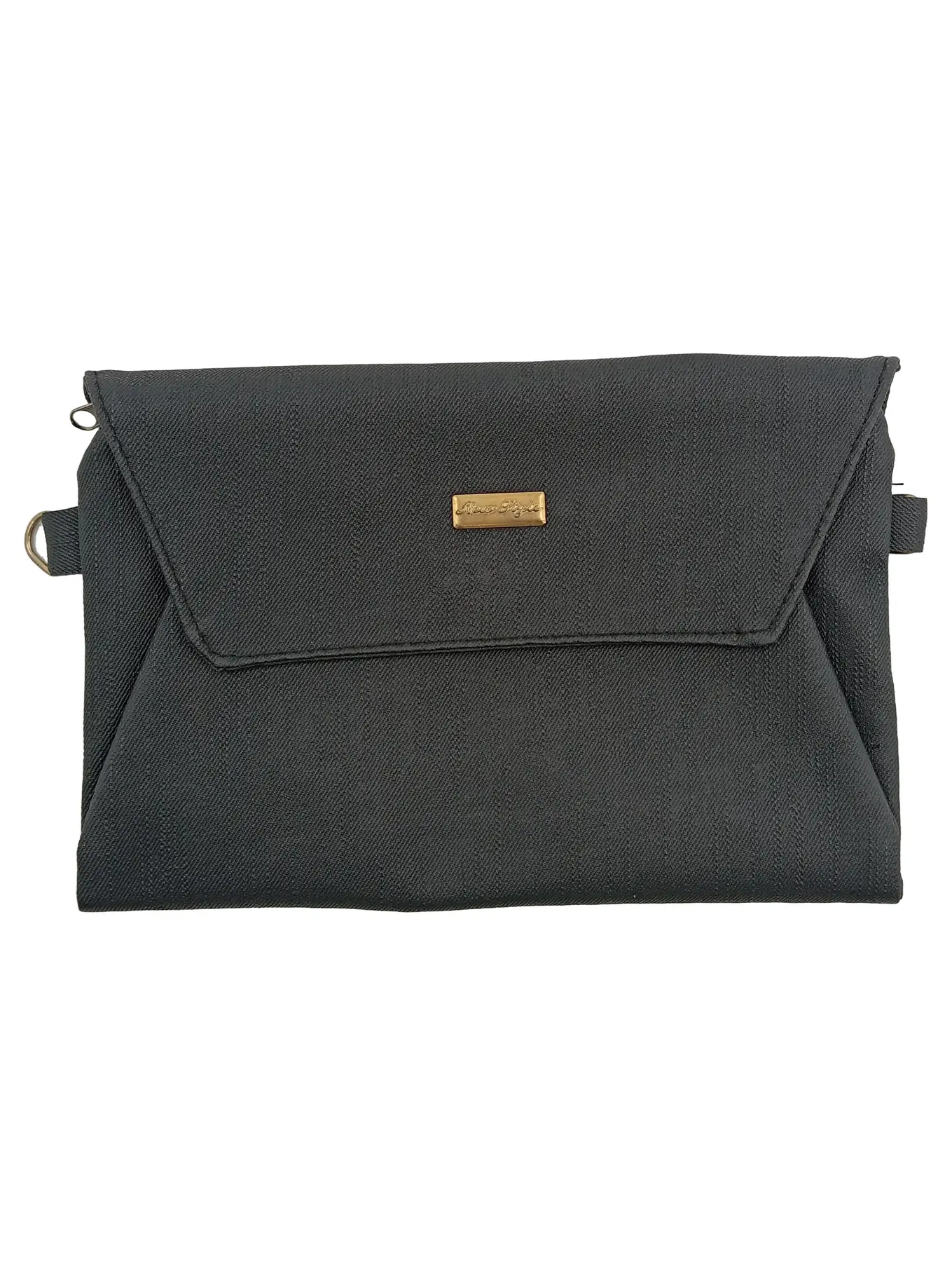 NEWSTYLE Elegante Damen Clutch Schwarz Stoff Gold Logo Abendtasche Party