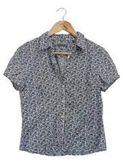 Vorschaubild 1 von Damen Bluse Gr. 36/S Blau Blumenmuster Kurzarm Klassisch