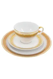 Vorschaubild 1 von Sammelgedeck Porzellan Weiß Gold Dekor Tasse Untertasse Kuchenteller