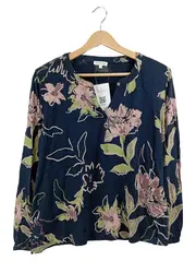 Vorschaubild 1 von Pullover Damen Blumenmuster Baumwolle Langarm Blau Gr. 38 M Neu