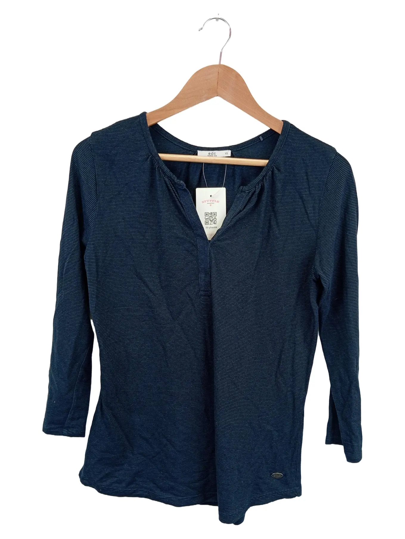 ESPRIT Damen Pullover Gr. XS 32 Blau Gestreift 3/4 Arm Baumwolle Casual