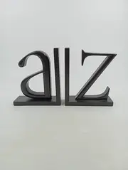 Vorschaubild 4 von Buchstützen ABC Buchstaben Schwarz Metall Holz Modern Regal Deko 2er