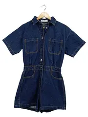 Vorschaubild 1 von Denim Jumpsuit Kurzarm Damen Gr. S Blau Overall Jeans