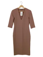 Vorschaubild 1 von Strickkleid Damen Gr. 38 M Braun Business V-Ausschnitt 3, 4 Ärmel
