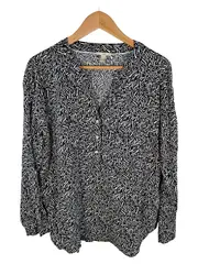 Vorschaubild 1 von Damen Hemdbluse Schwarz Weiß Muster Gr. XL Langarm Viskose