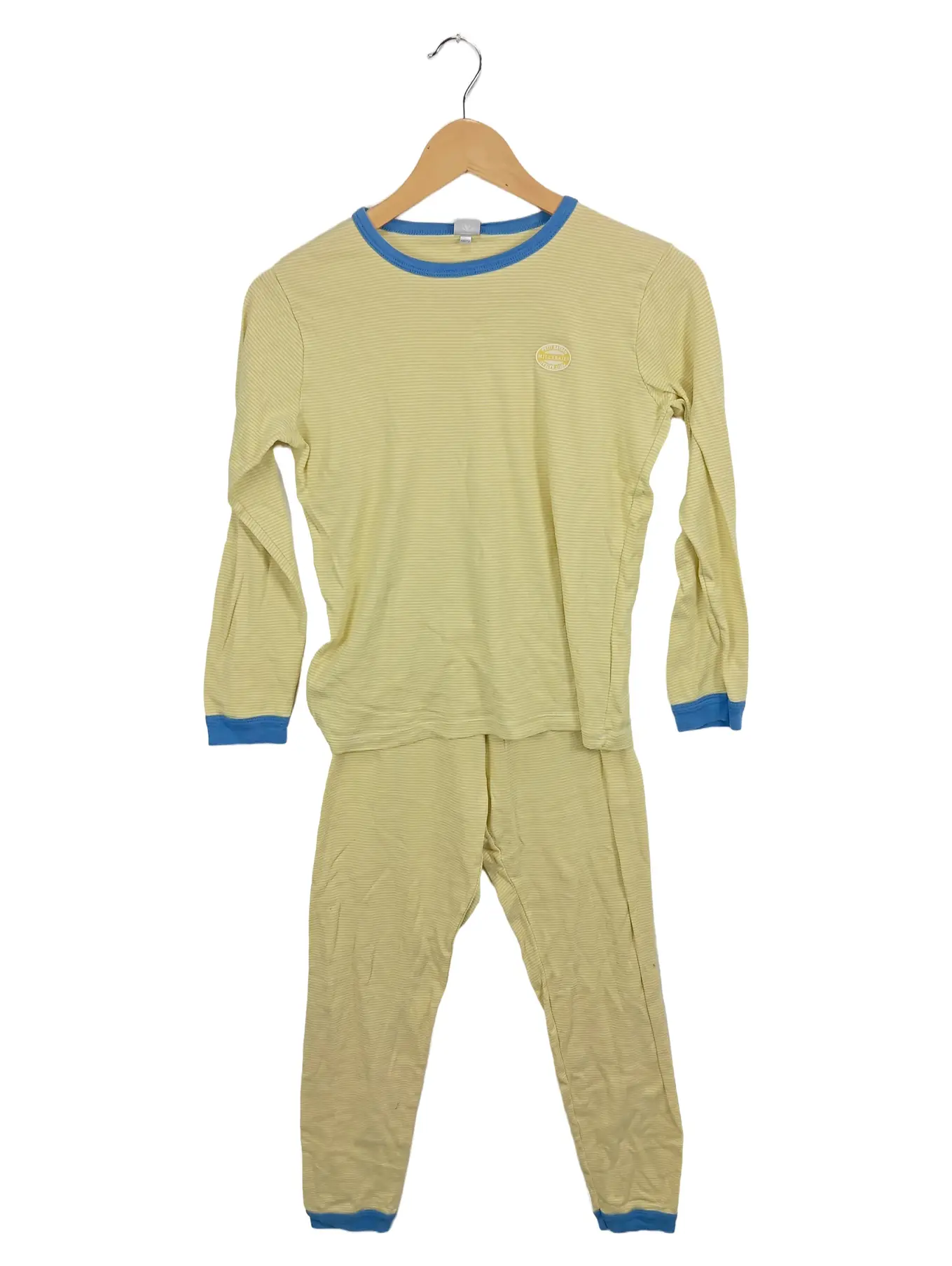PETIT BATEAU Kinder Pyjama Schlafanzug Set Jungen Mädchen Gelb Gestreift Gr. 152