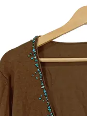 Vorschaubild 2 von Damen Bolero Strickjacke Gr. 42/XL Braun mit Perlenbesatz