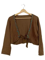 Vorschaubild 1 von Damen Bolero Strickjacke Gr. 42/XL Braun mit Perlenbesatz