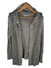 Vorschaubild 1 von Damen Strickjacke Cardigan Kapuze Grau Meliert Gr. M