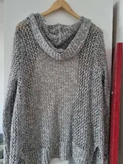 Vorschaubild 2 von Damen Strickjacke Cardigan Kapuze Grau Meliert Gr. M