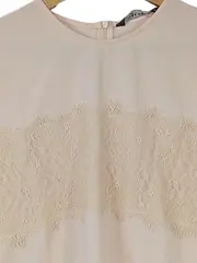 Vorschaubild 2 von Damen Bluse Gr. 36/S Beige Spitze Feminin Kurzarm Oberteil