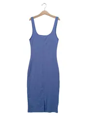 Vorschaubild 2 von Damen Strickkleid Gr. 36/S Lila Basic Rippstrick Midikleid
