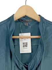 Vorschaubild 2 von Damen Bluse Gr. 32/XXS Petrol Schleife Elegant Kurzarm