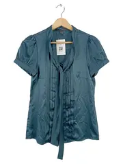 Vorschaubild 1 von Damen Bluse Gr. 32/XXS Petrol Schleife Elegant Kurzarm