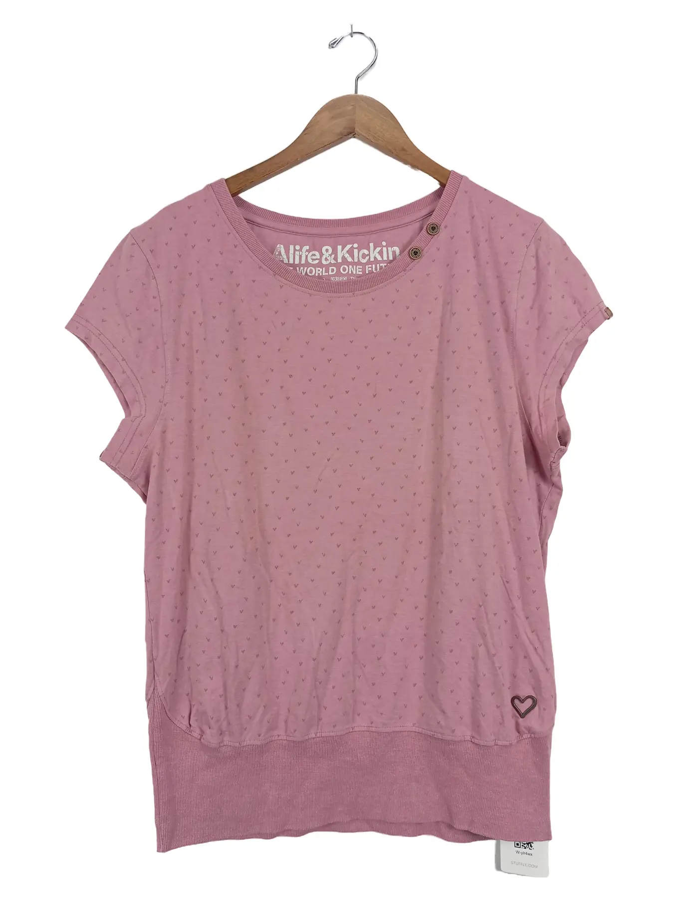 ALIFE & KICKIN Damen T-Shirt Rosa Grafik Kurzarm Gr. XL Freizeit