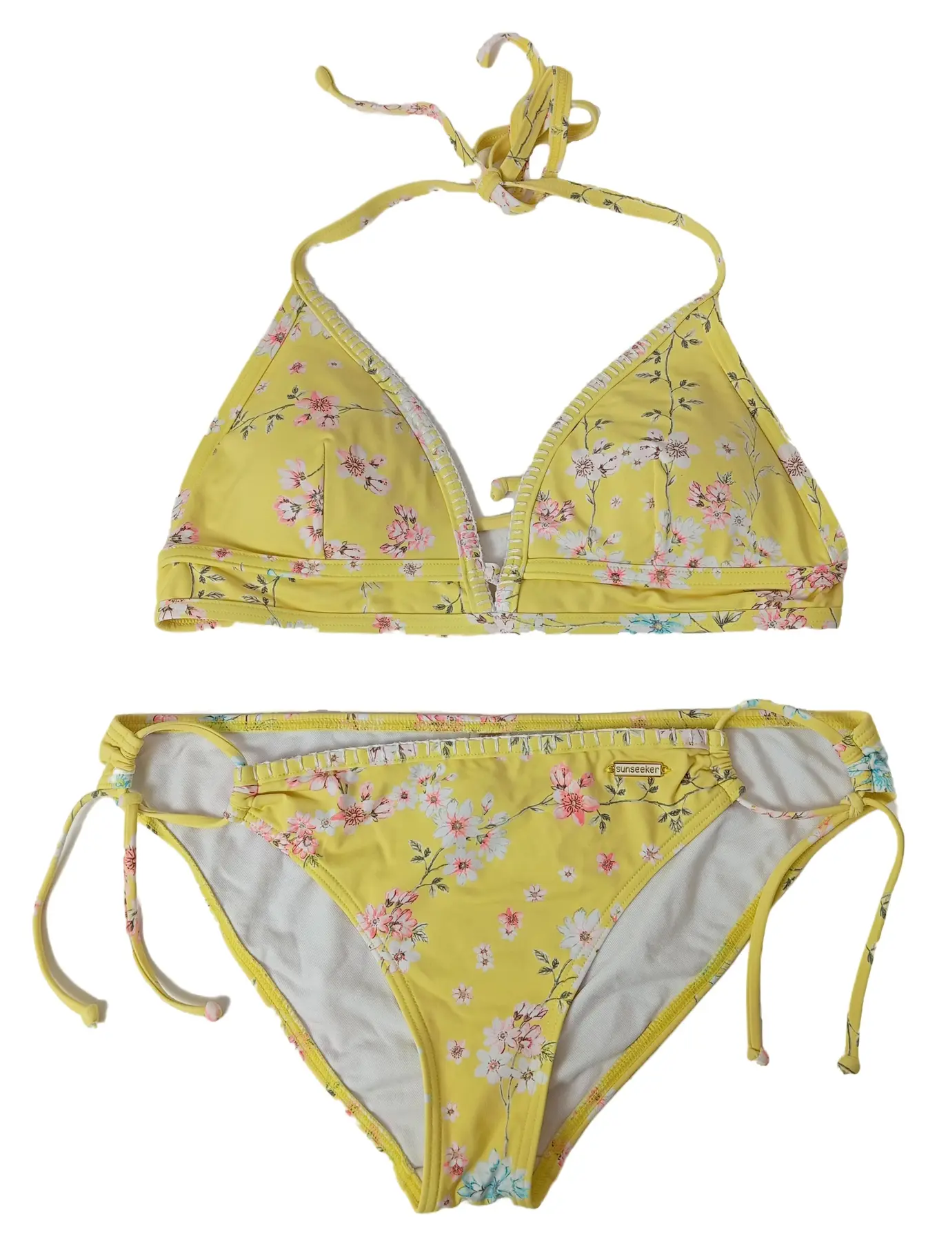 SUNSEEKER Damen Bikini Gr. 38 Gelb Blumenmuster Neckholder Schleifen