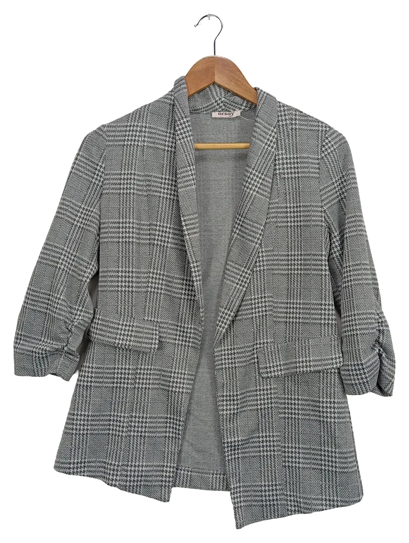 ORSAY Damen Blazer Gr. 38 Grau Kariert 3/4-Arm Modern