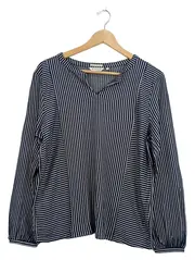 Vorschaubild 1 von Bluse Damen Gr. L Langarm Gestreift Blau Weiß Baumwolle