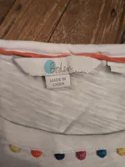 Vorschaubild 3 von Damen T-Shirt Weiß Gr. S Bunte Pompom-Details Kurzarm