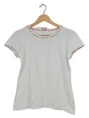 Vorschaubild 1 von Damen T-Shirt Weiß Gr. S Bunte Pompom-Details Kurzarm